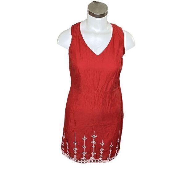 Ann Taylor Loft Womens Red Sleeveless Aztec Mini Dress Size 4 - Picture 1 of 6